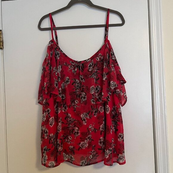 Torrid Size 2 Fuchsia Pink Floral Cold Shoulder Blouse - Picture 3 of 8